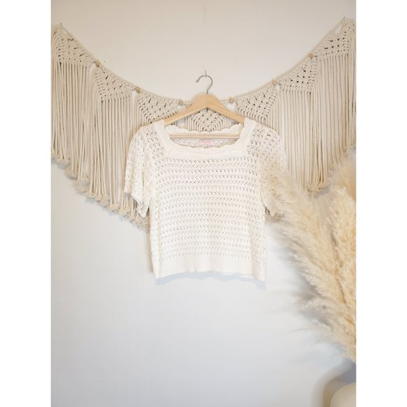 Pink Lily White Beachy Boho Crochet Crop Top XS - Picture 2 of 6